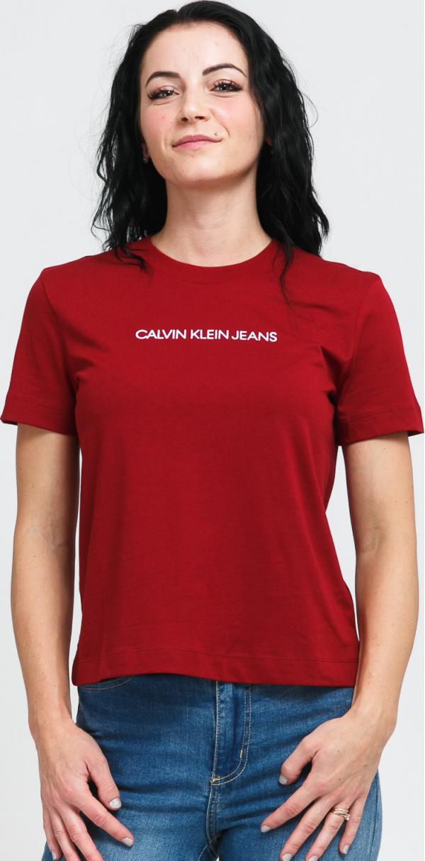 CALVIN KEIN JEANS hrunken Institution Tee vínové