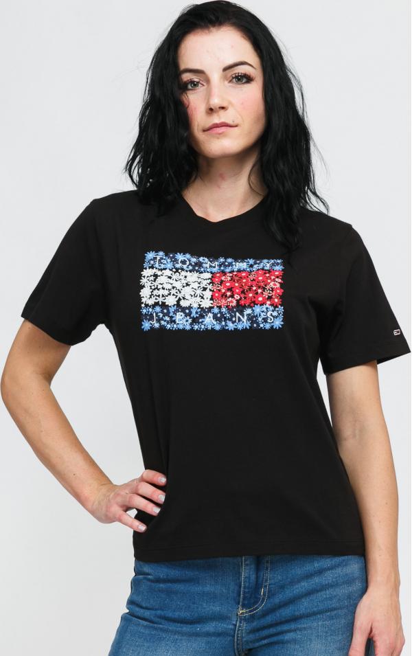 TOMY JEAN W Relaxed Floral Flag Tee černé