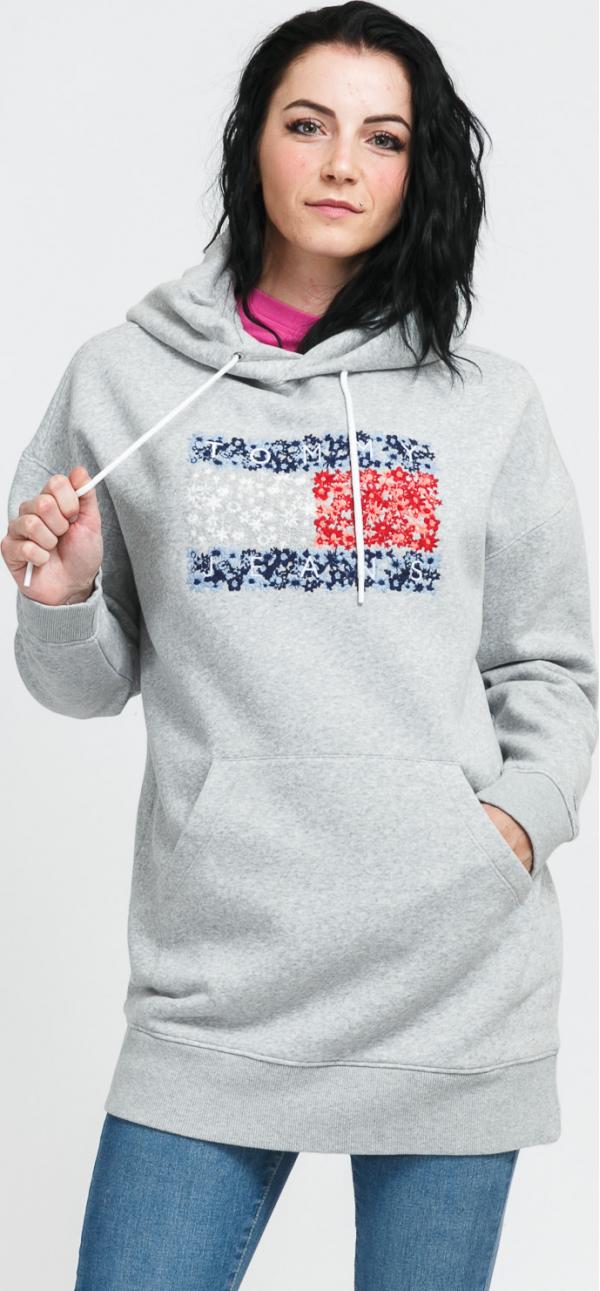 TOMY JEAN W Floral Flag Hoody melange šedá