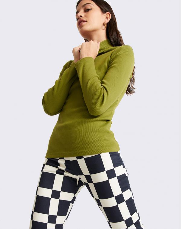 Thinking MU Green Rib Aine L/S Top PARROT GREEN XS