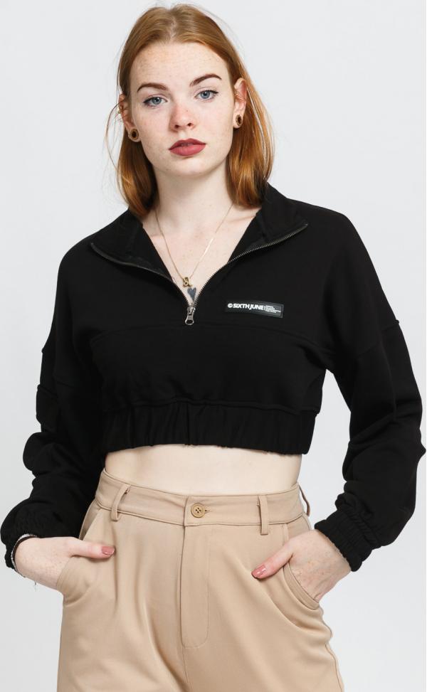 Sixth June Zip Up Crop Sweatshirt černá