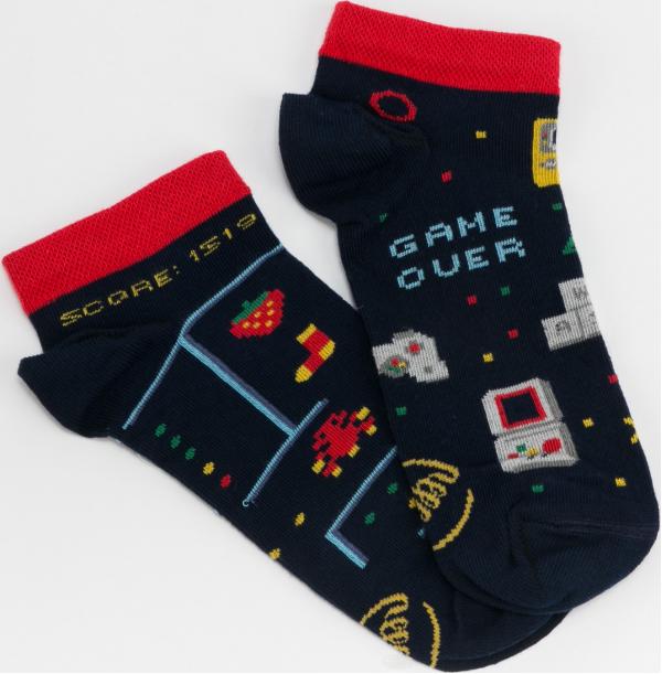 Many Mornings Game Over Low Socks navy / červené / šedé / žluté