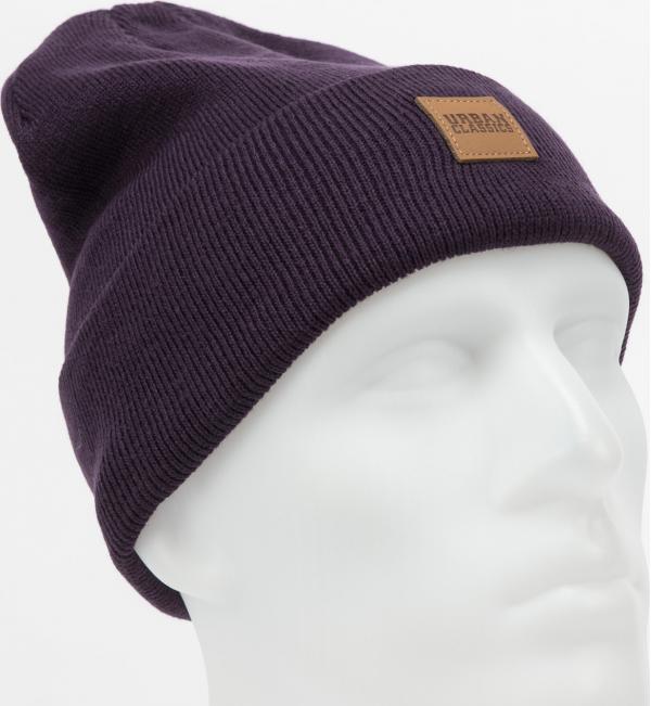 Urban Classics Synthetic Leatherpatch Long Beanie tmavě fialový