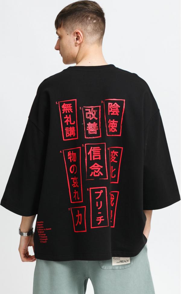 PREACH Kimono Japanese Wording Tee černé