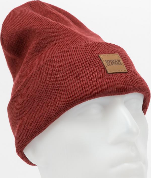 Urban Classics Synthetic Leatherpatch Long Beanie vínový