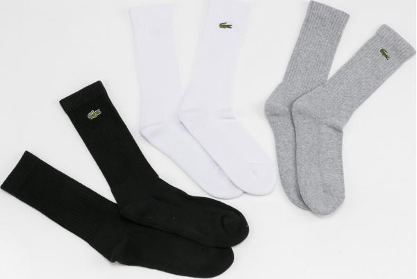 LACOSTE 3Pack Crew Cut Socks černé / bílé / melange šedé