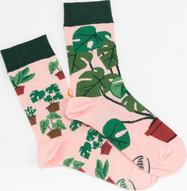 Many Mornings Plant Lover Socks růžové / tmavě zelené / zelené