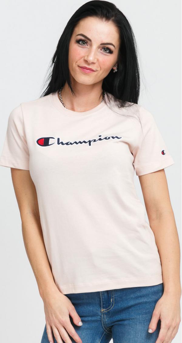 Champion Crewneck T-hirt světle růžové