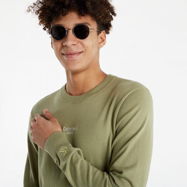 Calvin Klein Jeans Stacked Logo Crewneck Sweater Faded Olive