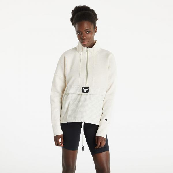 Under Armour Project Rock Fleece 1/2 Zip Khaki Base Medium Heather/ White