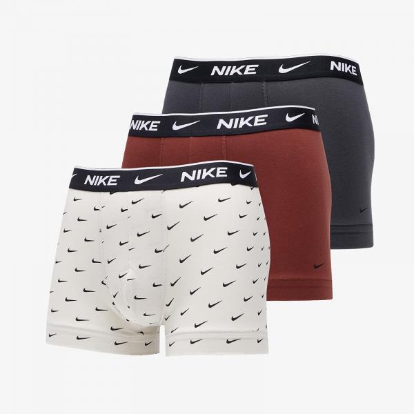 Nike Everyday Cotton Stretch Trunk 3-Pack Light Bone Swoosh Print/ Dark Gtey/ Dark Pont