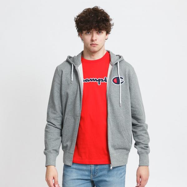 Champion Satin C Logo Hooded Full Zip Sweatshirt Melange Gray