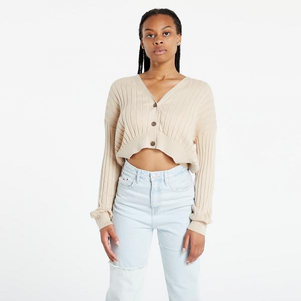 Tommy Jeans Crop Essential Rib Cardigan Smooth Stone