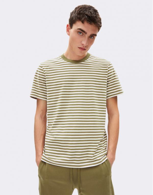 Tričko Armedangels Aadon Stripes oliva-off white