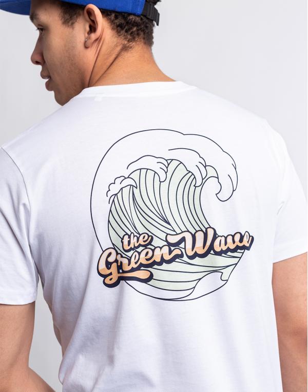 Tričko Knowledge Cotton Alder The Green Wave Print Tee 1010 Bright White