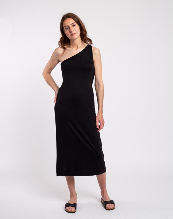 Ninety Percent Astrid Stretch Tencel™ Asymmetric Strap Dress BLACK S
