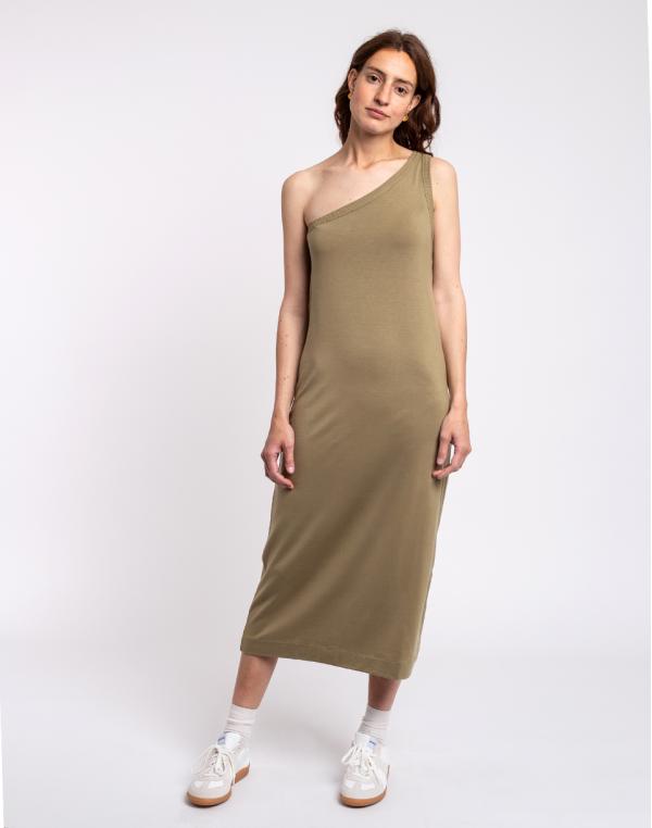 Ninety Percent Astrid Stretch Tencel™ Asymmetric Strap Dress GREY GREEN S