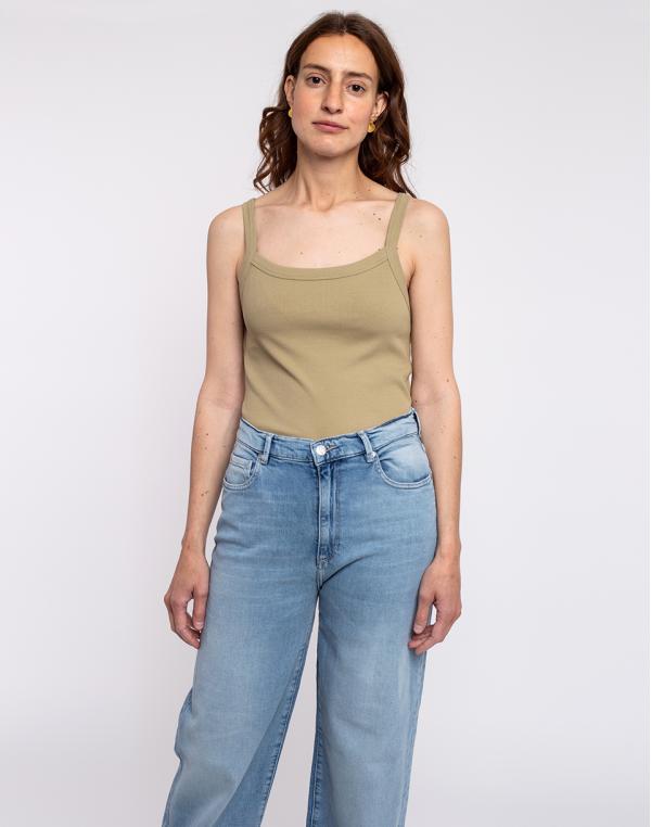 Ninety Percent Ava Stretch Organic Cotton Rib Tank GREY GREEN M