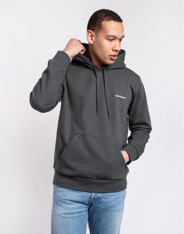 Carhartt WIP Hooded Script Embroidery Sweat Hemlock Green / White S