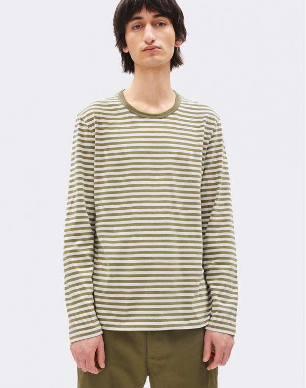 Tričko Armedangels Johaan Stripes oliva-off white