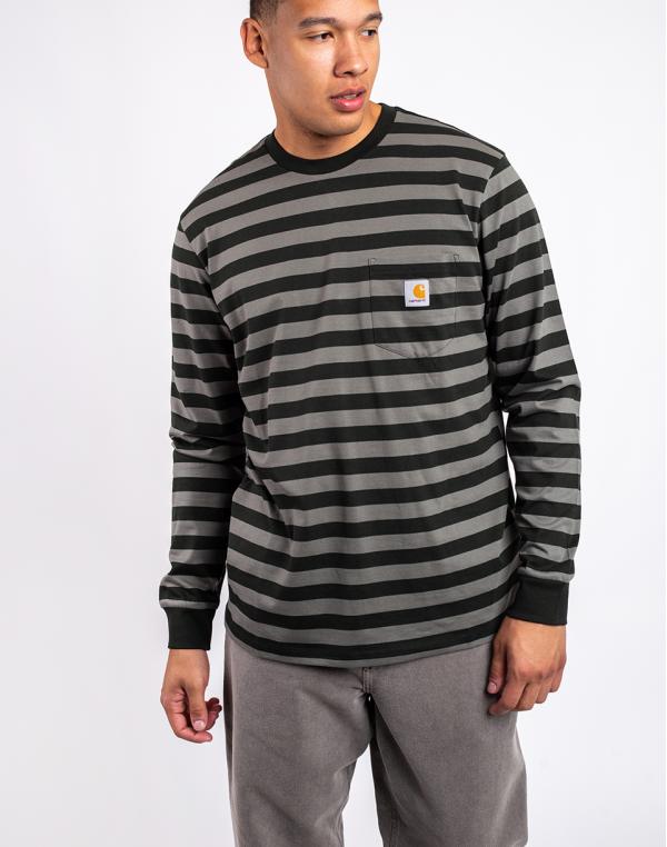Tričko Carhartt WIP L/S Merrick Pocket T-Shirt Merrick Stripe, Dark Cedar / Thyme