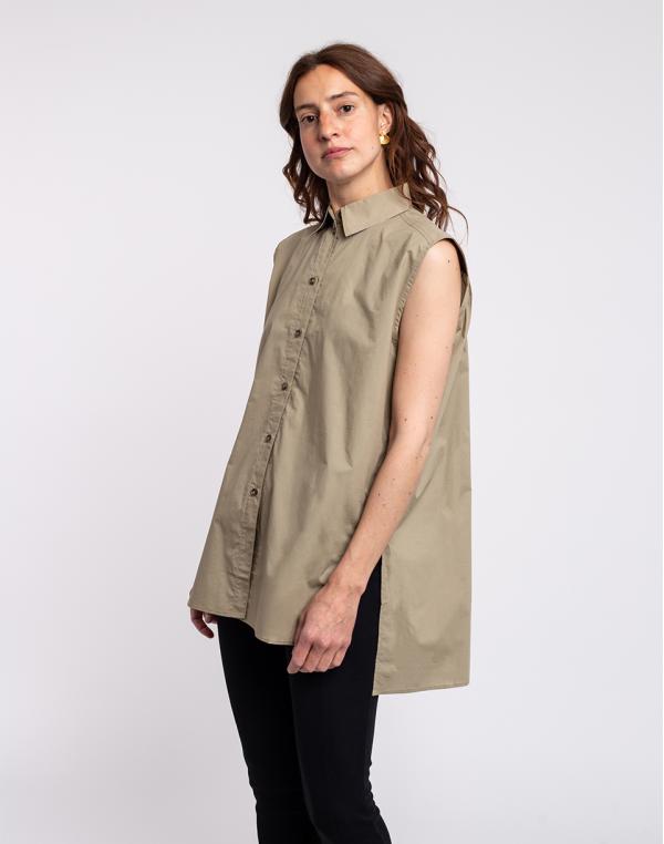 Ninety Percent Lance Organic Cotton Poplin Sleeveless Shirt DARK TAUPE M