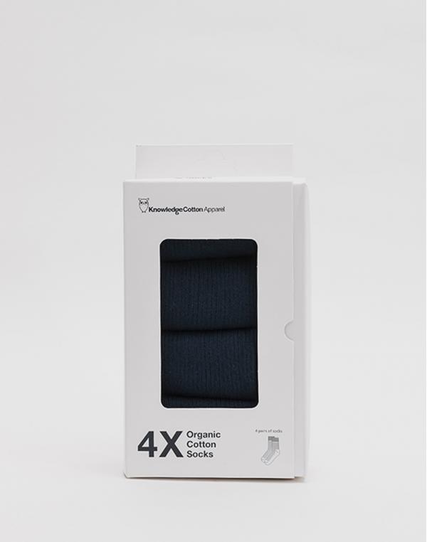 Knowledge Cotton Linden 4-Pack Classic Sock 1001 Total Eclipse 43-47