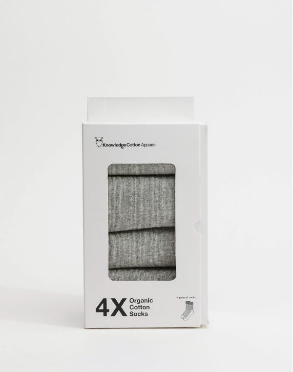 Knowledge Cotton Linden 4-Pack Classic Sock 1012 Grey Melange 38-42