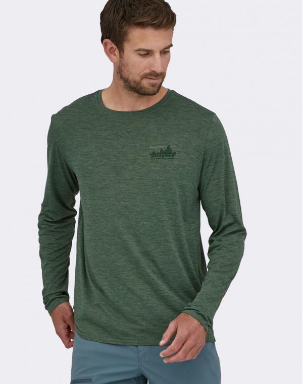 Tričko Patagonia M's L/S Cap Cool Daily Graphic Shirt '73 Skyline: Pinyon Green X-Dye