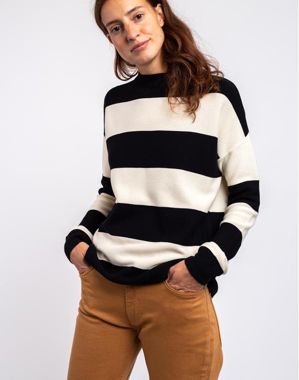 Armedangels Medinaa Blockstripe black-oatmilk M