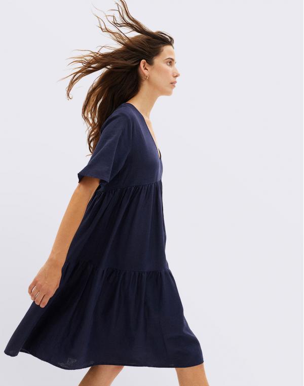 Thinking MU Navy Hemp Fresia Dress NAVY XS