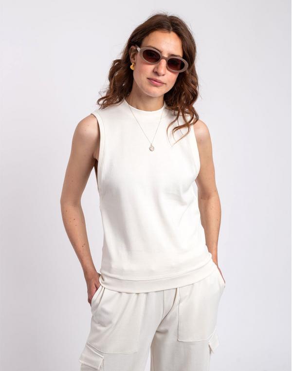 Ninety Percent Thea Organic Cotton Heavy Diagonal Seam Vest ECRU XS