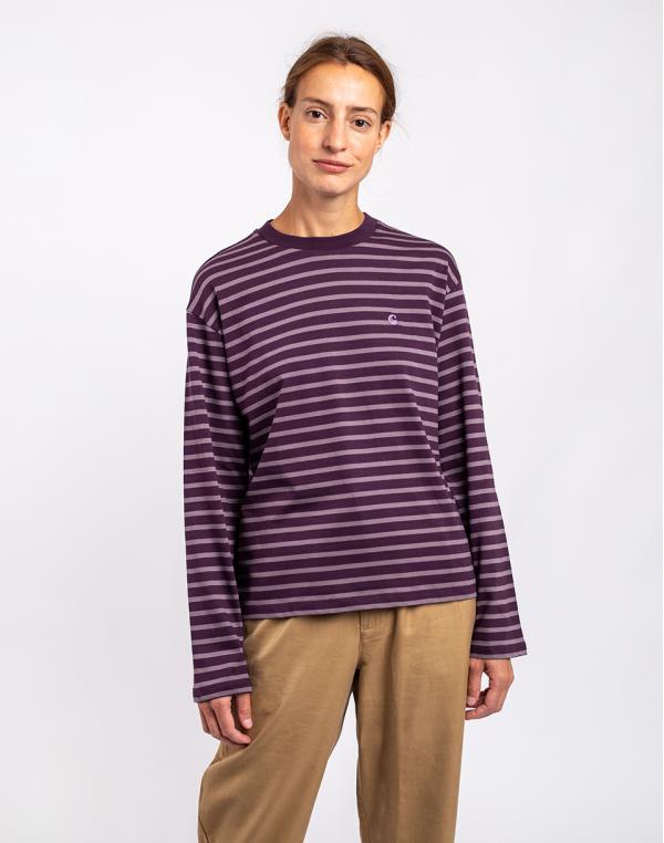 Tričko Carhartt WIP W' L/S Nell T-Shirt Nell Stripe, Dark Plum / Misty Thistle / Misty Thistle