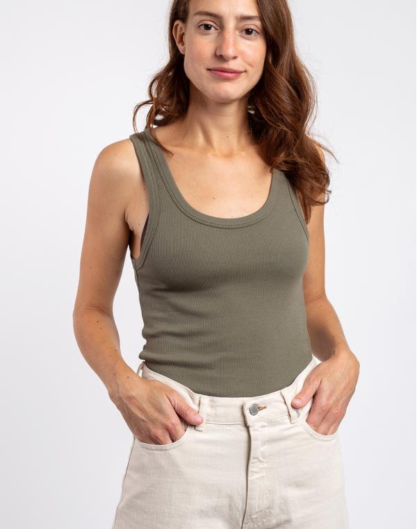 Colorful Standard Women Organic Rib Tank Top Dusty Olive XS