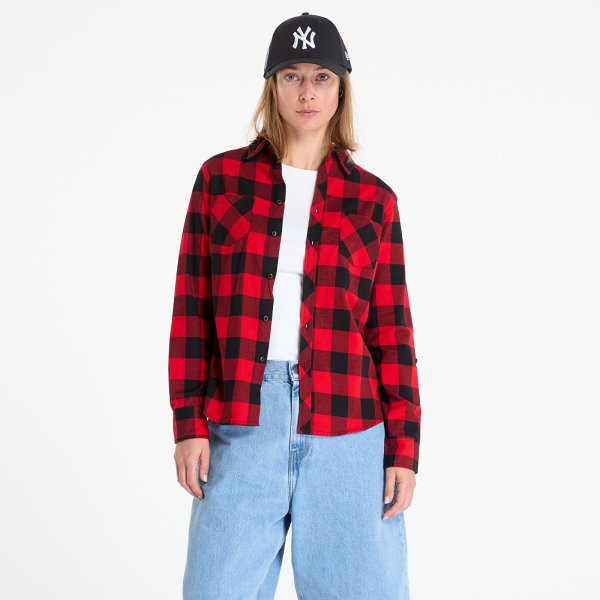 Košile Urban Classics Ladies Turnup Checked Flanell Shirt Black/ Red M