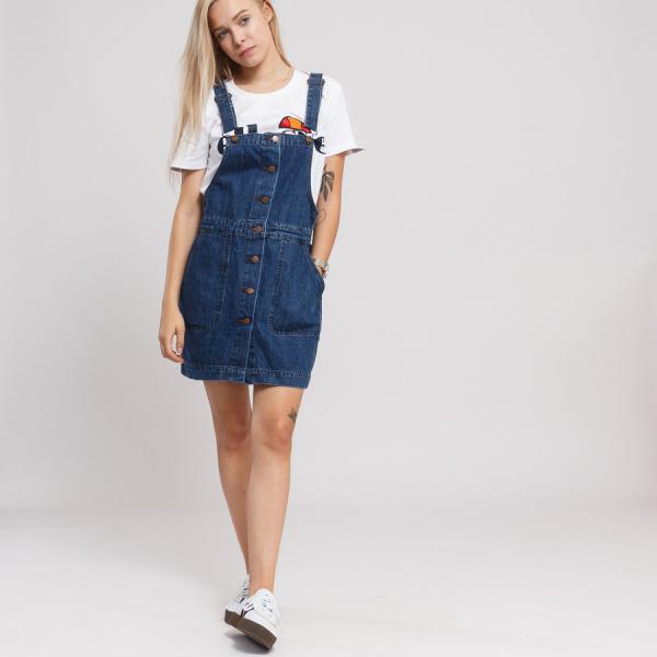 Šaty Urban Classics Ladies Denim Dungarees Dress Blue