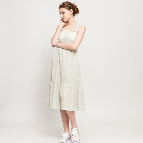 Šaty WOOD WOOD Anouk Dress krémové / zelené / béžové