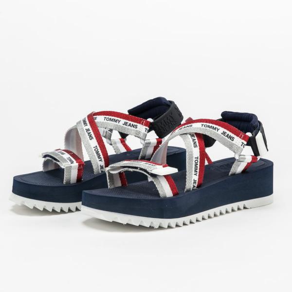 Sandály TOMMY JEANS Lurex Webbing Strappy Sandal twillight navy