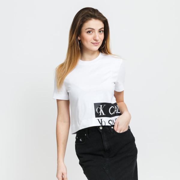Dámské tričko CALVIN KLEIN JEANS W Mirrored Logo Boxy Tee White