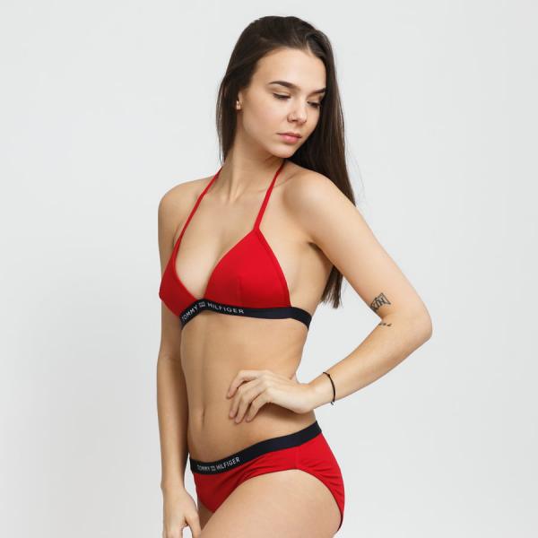 Plavky Tommy Hilfiger Triangle Fixed červené
