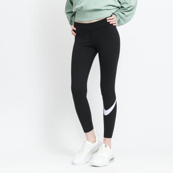 Legíny Nike NSW Essential Women's Mid-Rise Swoosh Leggings Black/ White XS