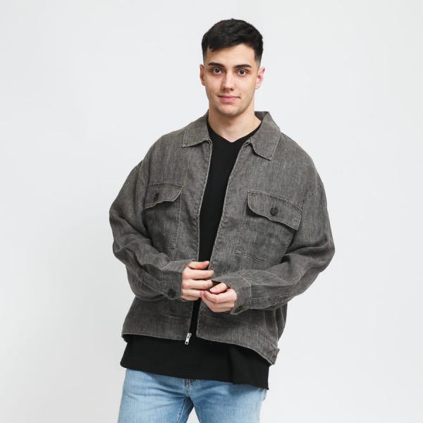 Podzimní bunda Stüssy Boxy Linene Zip Jacket tmavě šedá