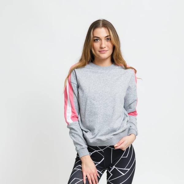 Dámská mikina Urban Classics Ladies Panel Terry Crewneck melange šedá / růžová / bílá