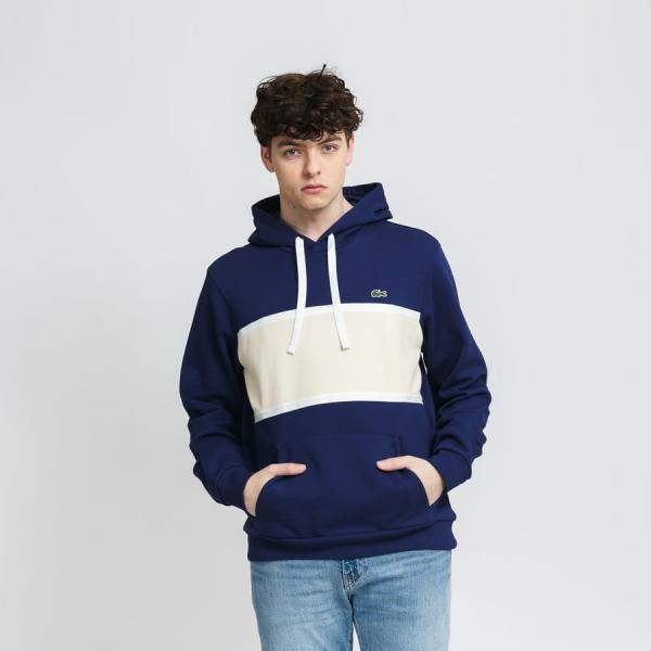 Mikina LACOSTE Men’s Piqué Panel Bimaterial Hooded Sweatshirt navy / krémová