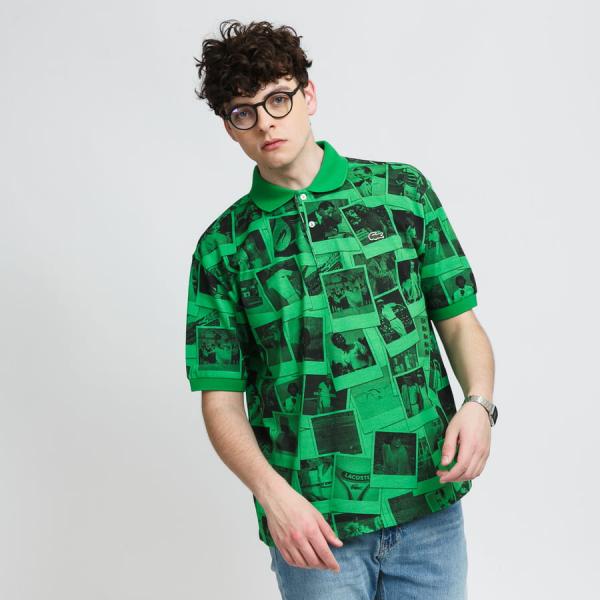 Tričko LACOSTE LIVE x Polaroid Loose Fit Print Polo Green S