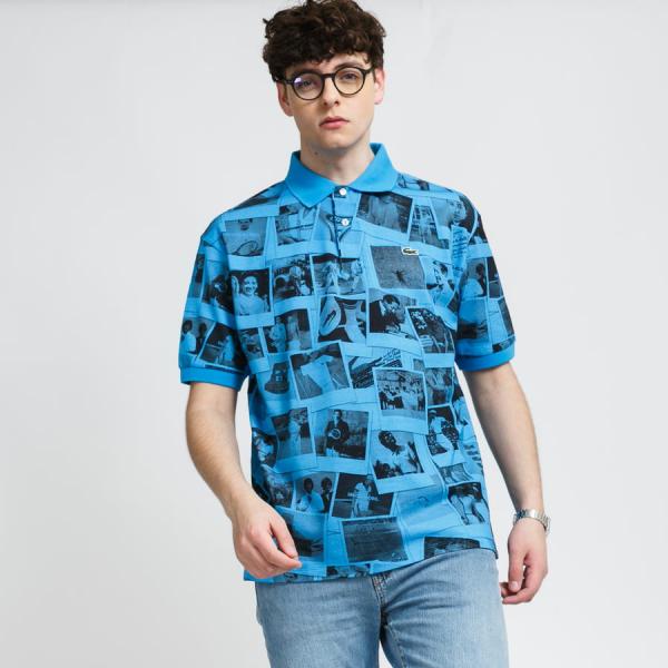 Tričko LACOSTE LIVE x Polaroid Loose Fit Print Polo Blue L