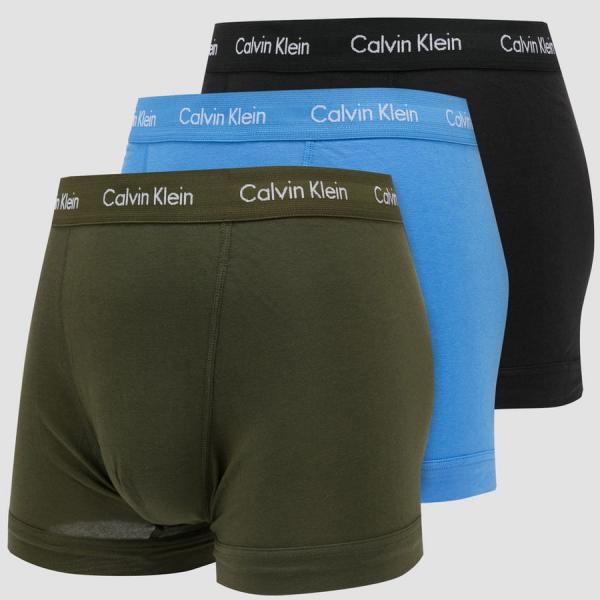 Calvin Klein 3Pack Trunks Cotton Stretch olivové / světle modré / černé