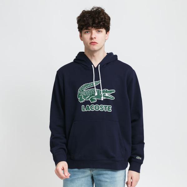 Mikina LACOSTE Men’s Crackled Print Logo Fleece Hoodie navy