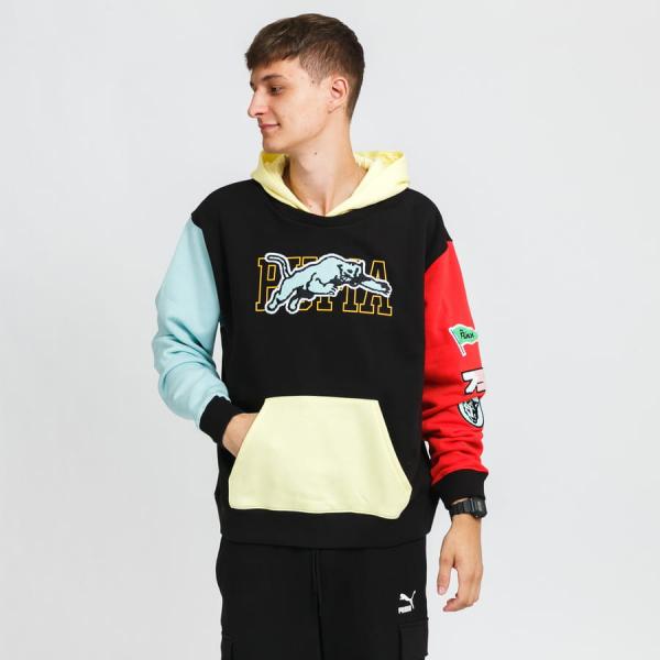 Mikina Puma Combine Hoodie černá / žlutá / červená / světle modrá