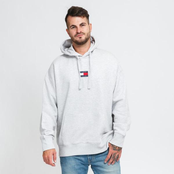 Mikina TOMMY JEANS M Tommy Badge Hoody melange šedá